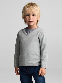 Mango Kids' Picob V-Neck Jumper, Grey, Grey