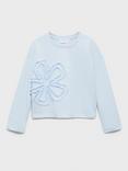 Mango Kids' Chiffy Floral Embroidered Long Sleeve Tee, Pastel Blue