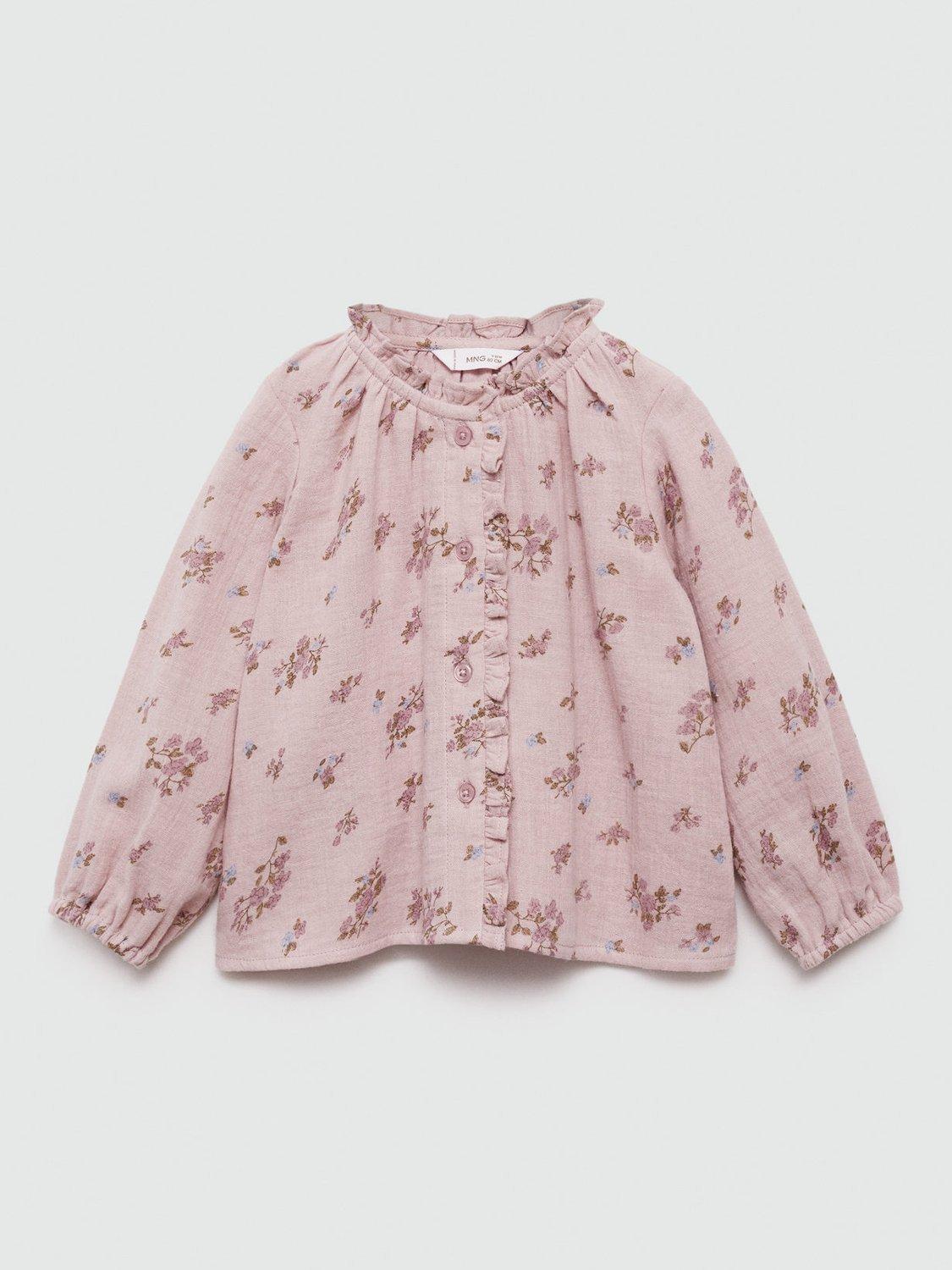 Mango Kids' Hana Cotton Floral Blouse, Lilac