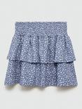 Mango Kids' Piscis Floral Print Skirt, Blue/Multi