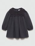 Mango Kids' Crochi Cotton Long Sleeve Dress, Charcoal