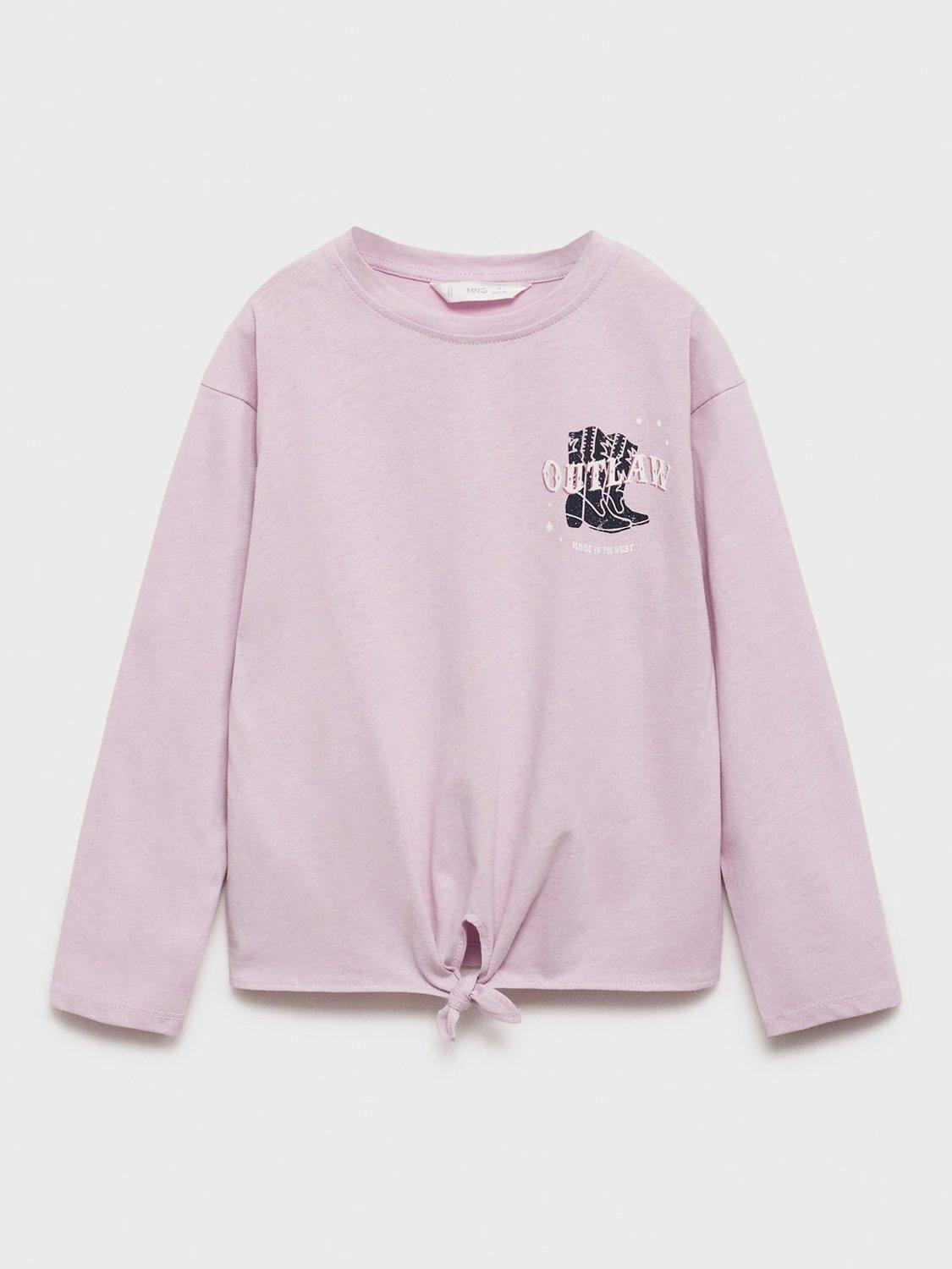 Mango Kids' Lady Western Tie Hem Tee, Pastel Purple