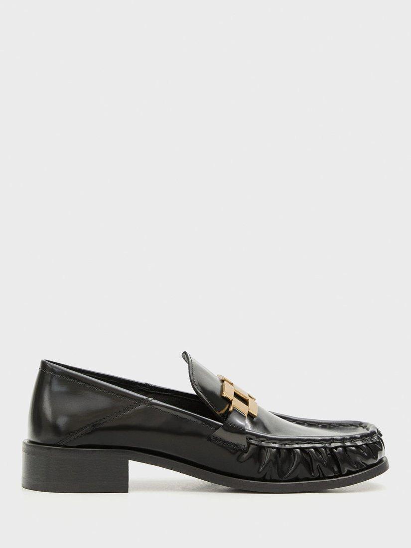Product image 1 of 6, which shows Mango Monet Leather Metallic Detail Court Shoes, Black, 6