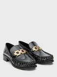 Mango Monet Leather Metallic Detail Court Shoes, Black