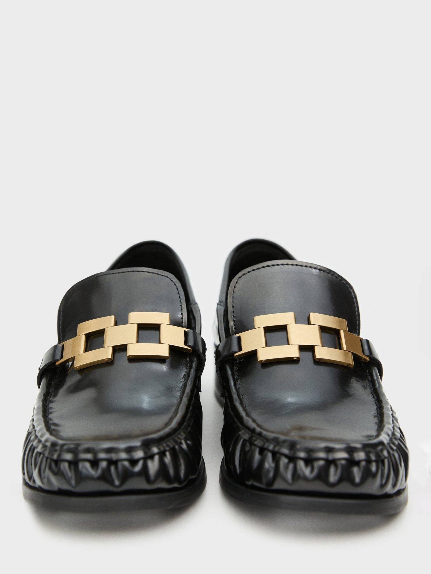 Product image 3 of 6, which shows Mango Monet Leather Metallic Detail Court Shoes, Black, 6