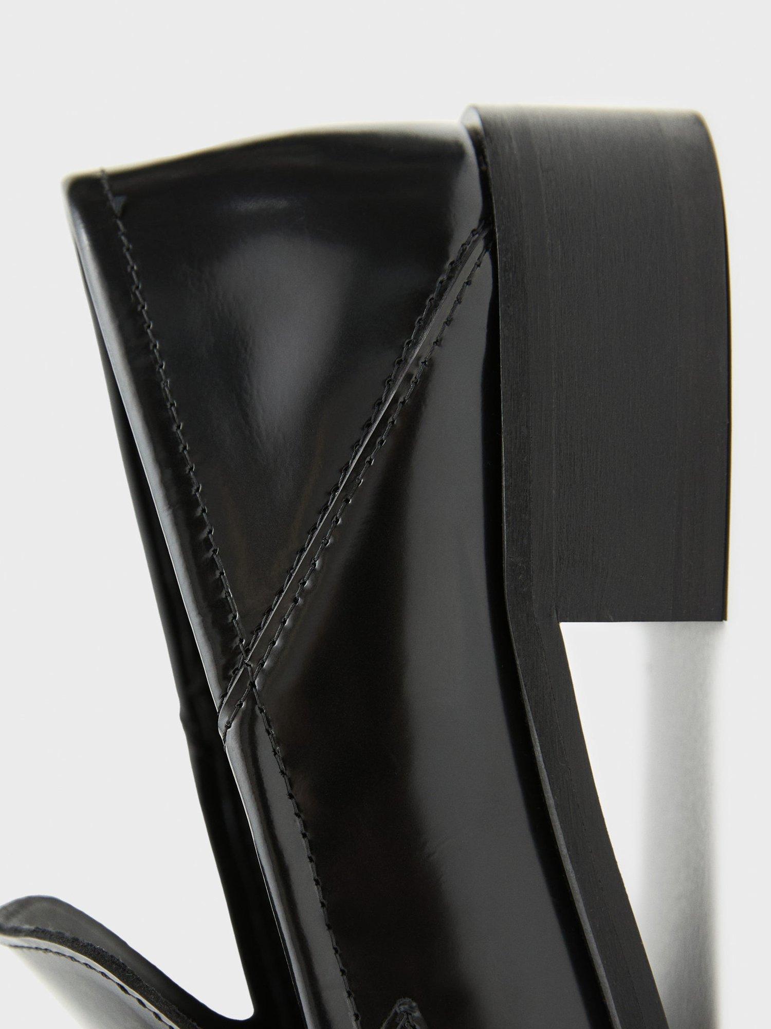 Product image 4 of 6, which shows Mango Monet Leather Metallic Detail Court Shoes, Black, 6