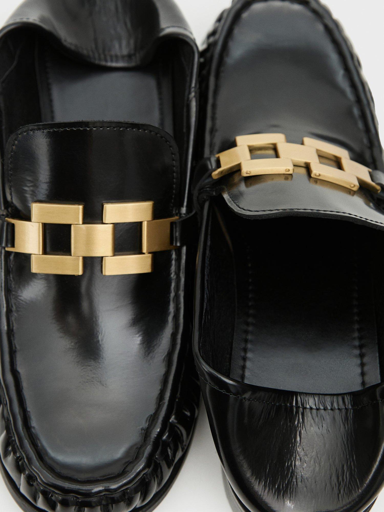 Product image 5 of 6, which shows Mango Monet Leather Metallic Detail Court Shoes, Black, 6