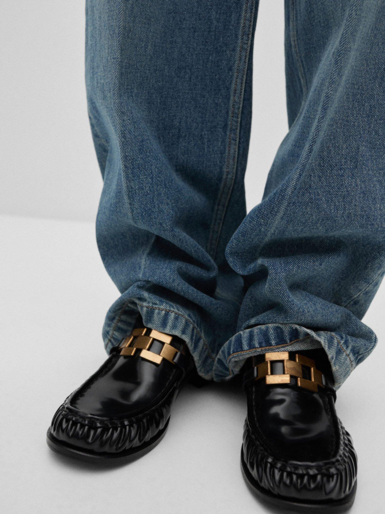 Product image 6 of 6, which shows Mango Monet Leather Metallic Detail Court Shoes, Black, 6