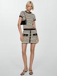 Mango Rayito Stripe Cotton Mini Skirt, Black/Beige