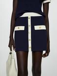 Mango Rayito Contrast Trim Cotton Mini Skirt, Navy