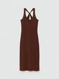 Mango Mint Cross Back Strap Midi Dress, Brown