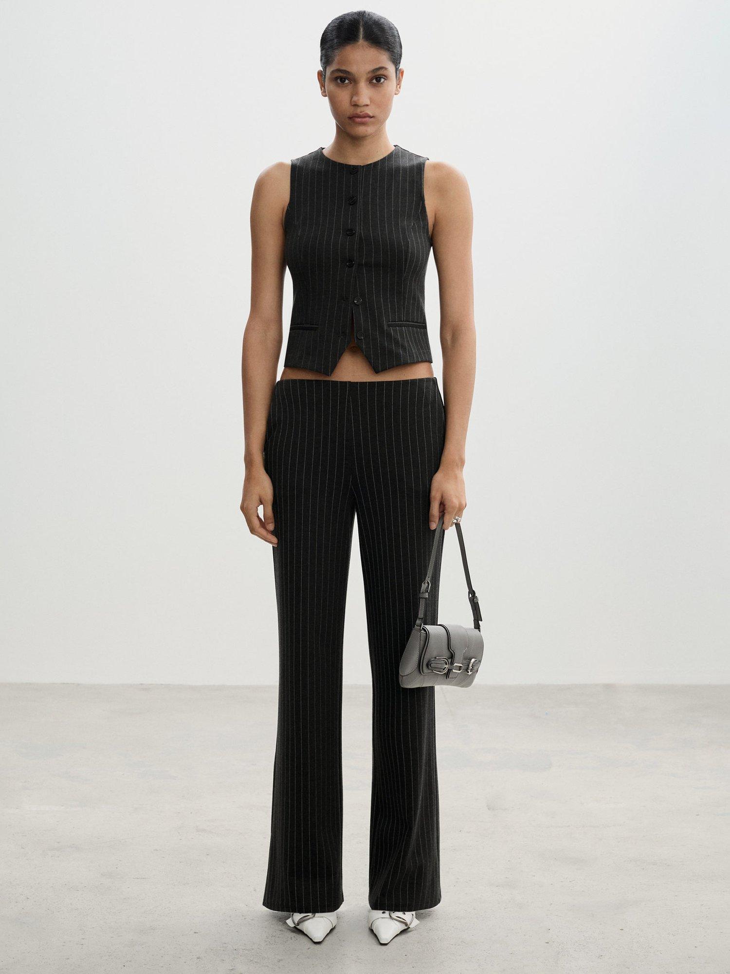 Mango Roma Pinstripe Waistcoat, Grey
