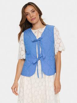 Saint Tropez Quilted Tie Front Waistcoat, Blue, Blue