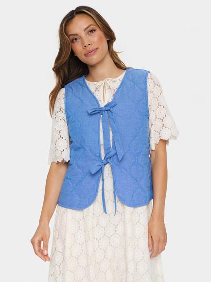 Saint Tropez Quilted Tie Front Waistcoat, Blue, Blue