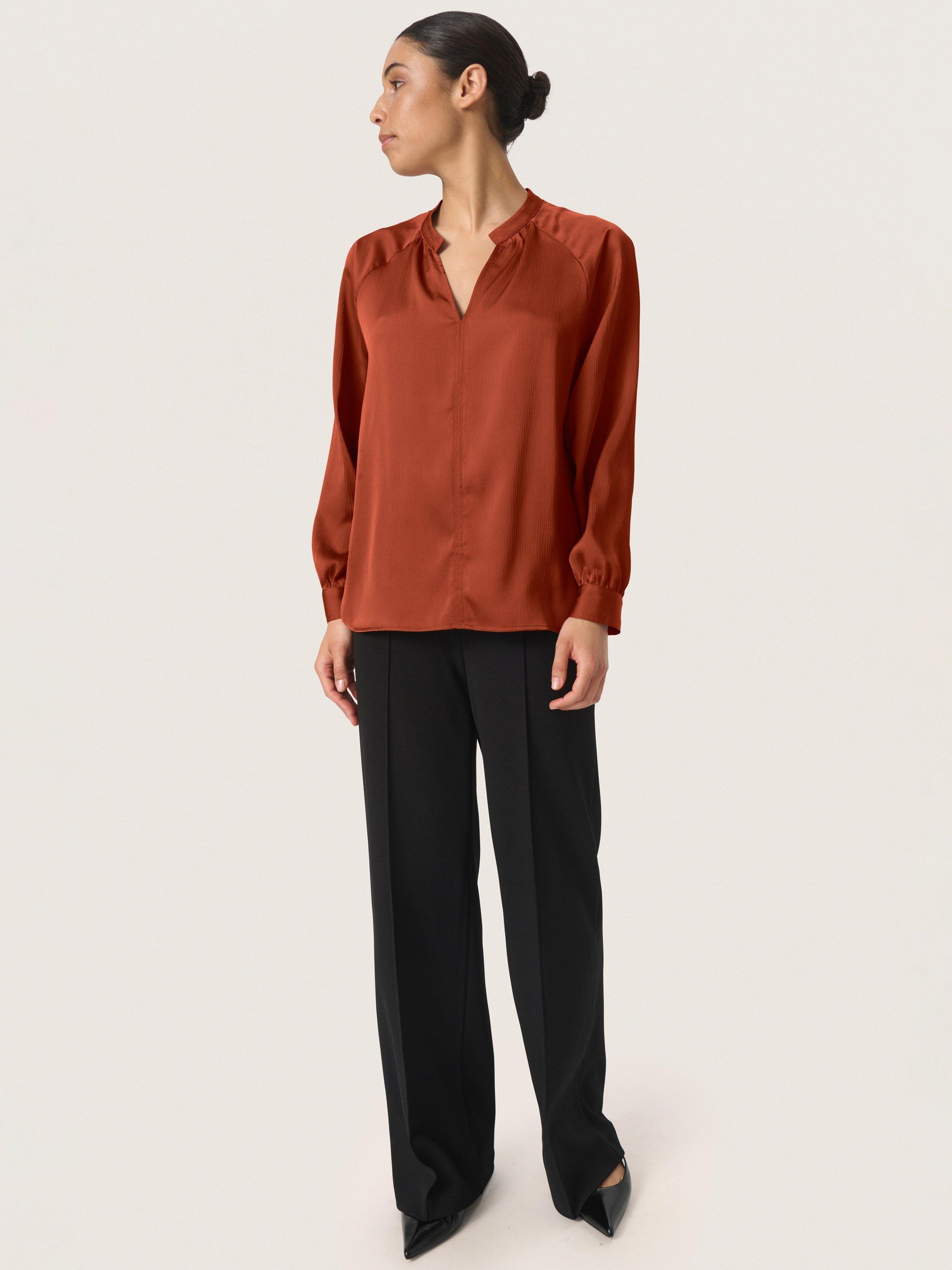 Product image 3 of 6, which shows Soaked In Luxury Ioana V-Neck Blouse, Russet Brown, XS