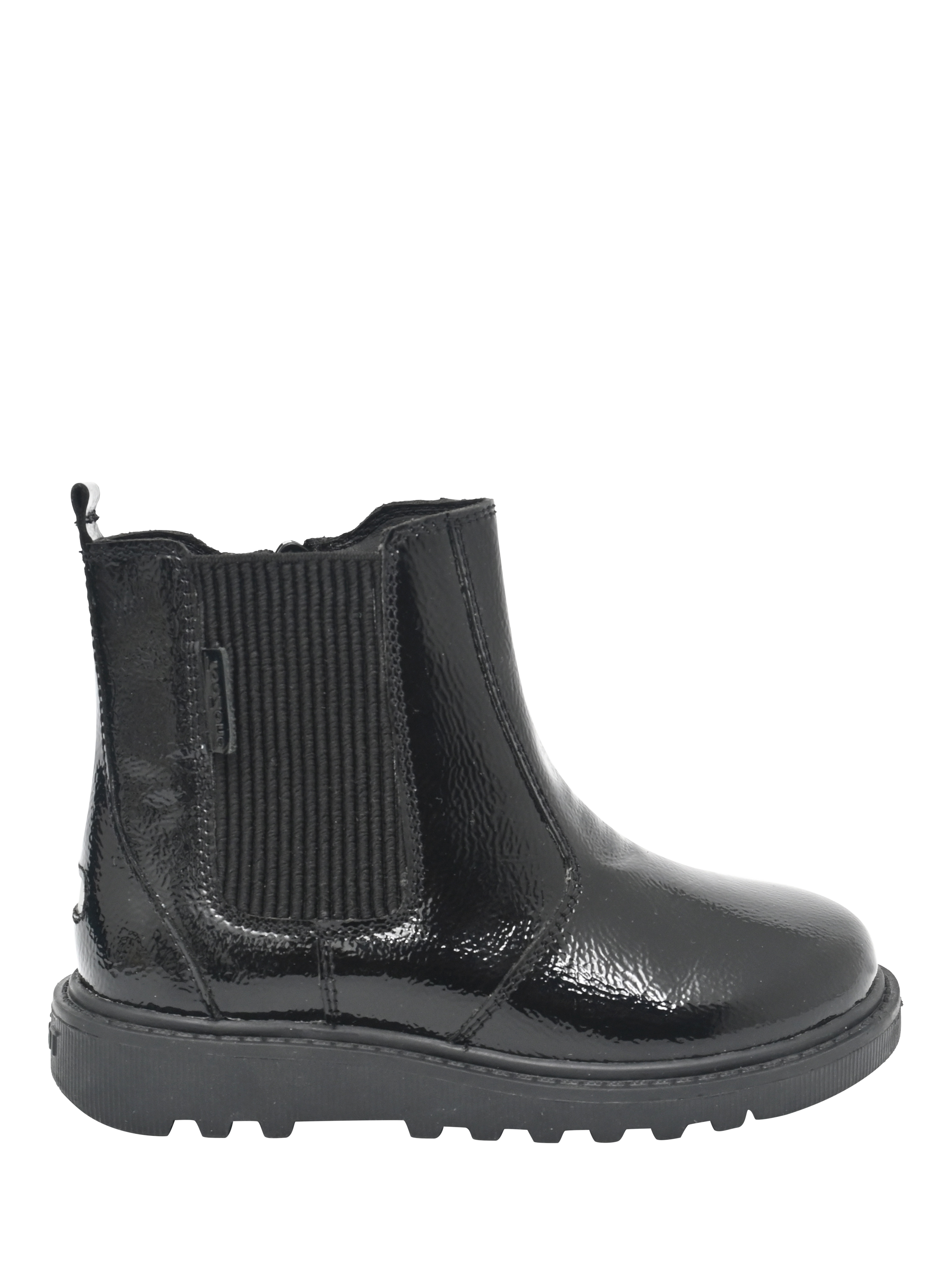 Product image 1 of 6, which shows ToeZone Kids' Amara Patent Leather Ankle Boots, Black, 8 Jnr