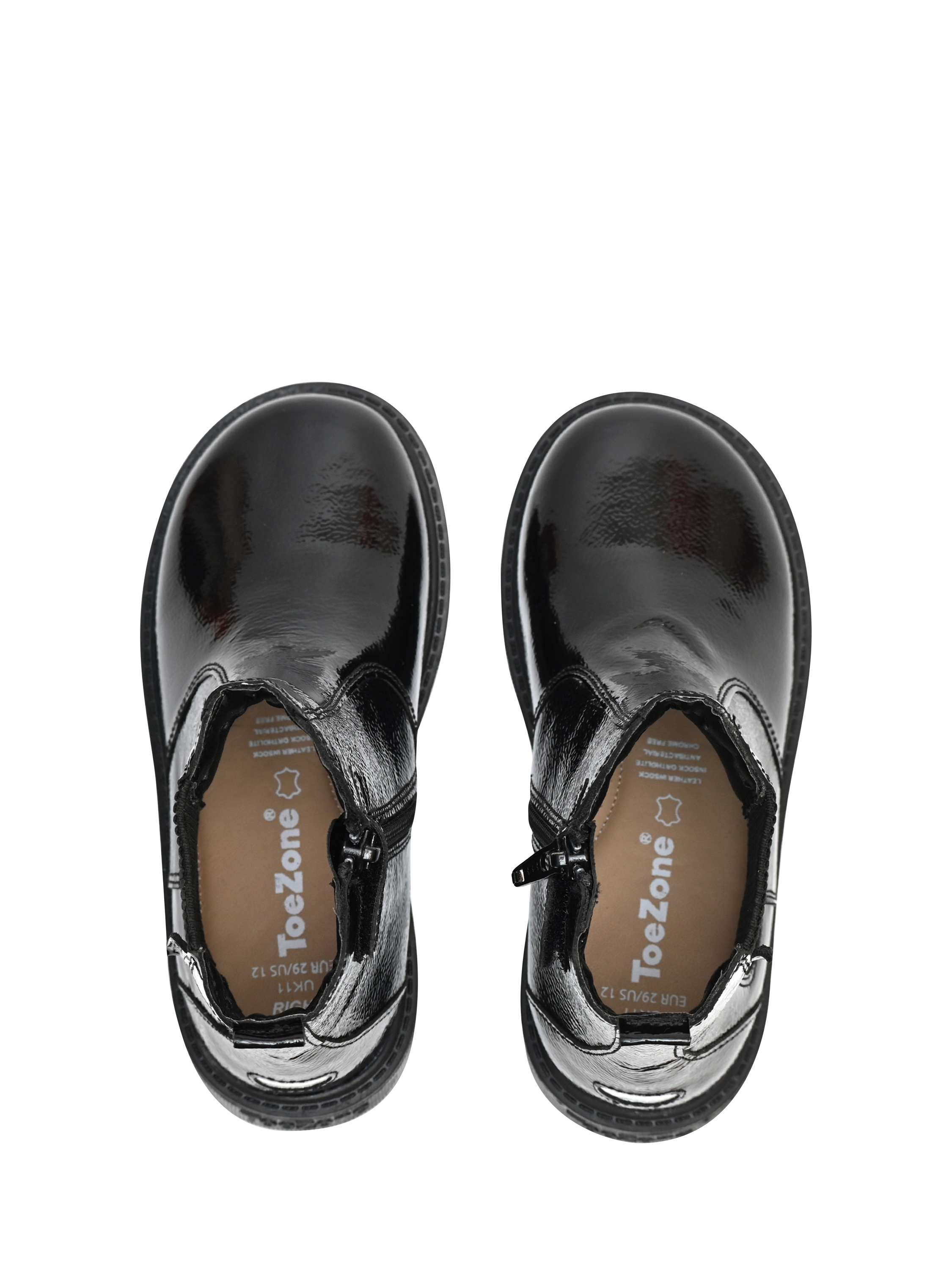 Product image 6 of 6, which shows ToeZone Kids' Amara Patent Leather Ankle Boots, Black, 8 Jnr
