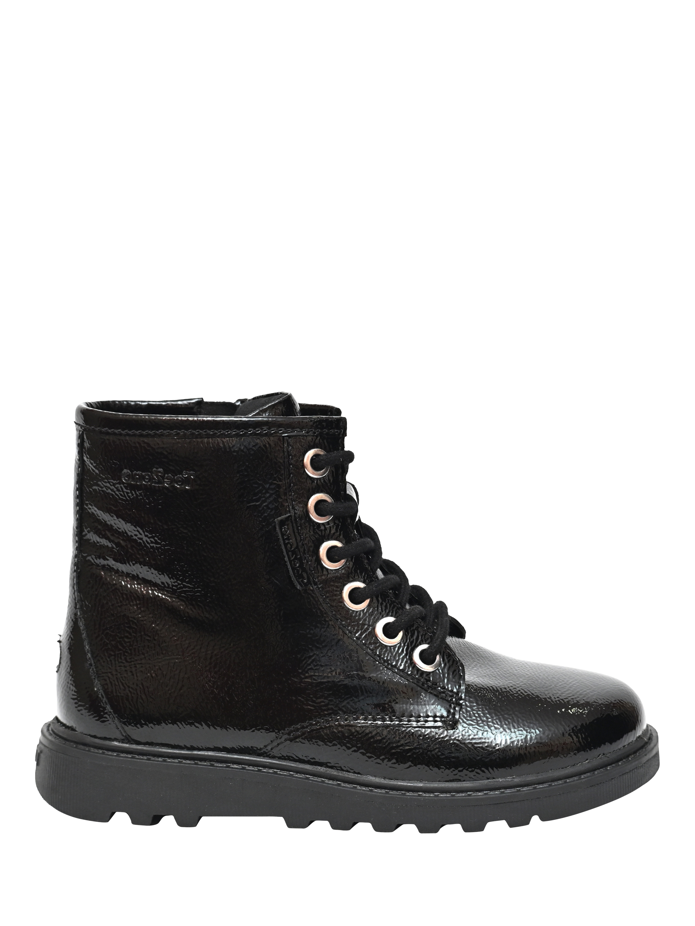 Product image 1 of 4, which shows ToeZone Kids' Abby Patent Leather Ankle Boots, Black, 8 Jnr