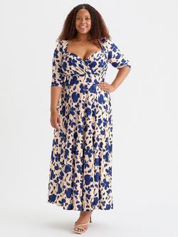 Scarlett & Jo Elizabeth Print Maxi Dress, Cream/Blue, Cream/Blue