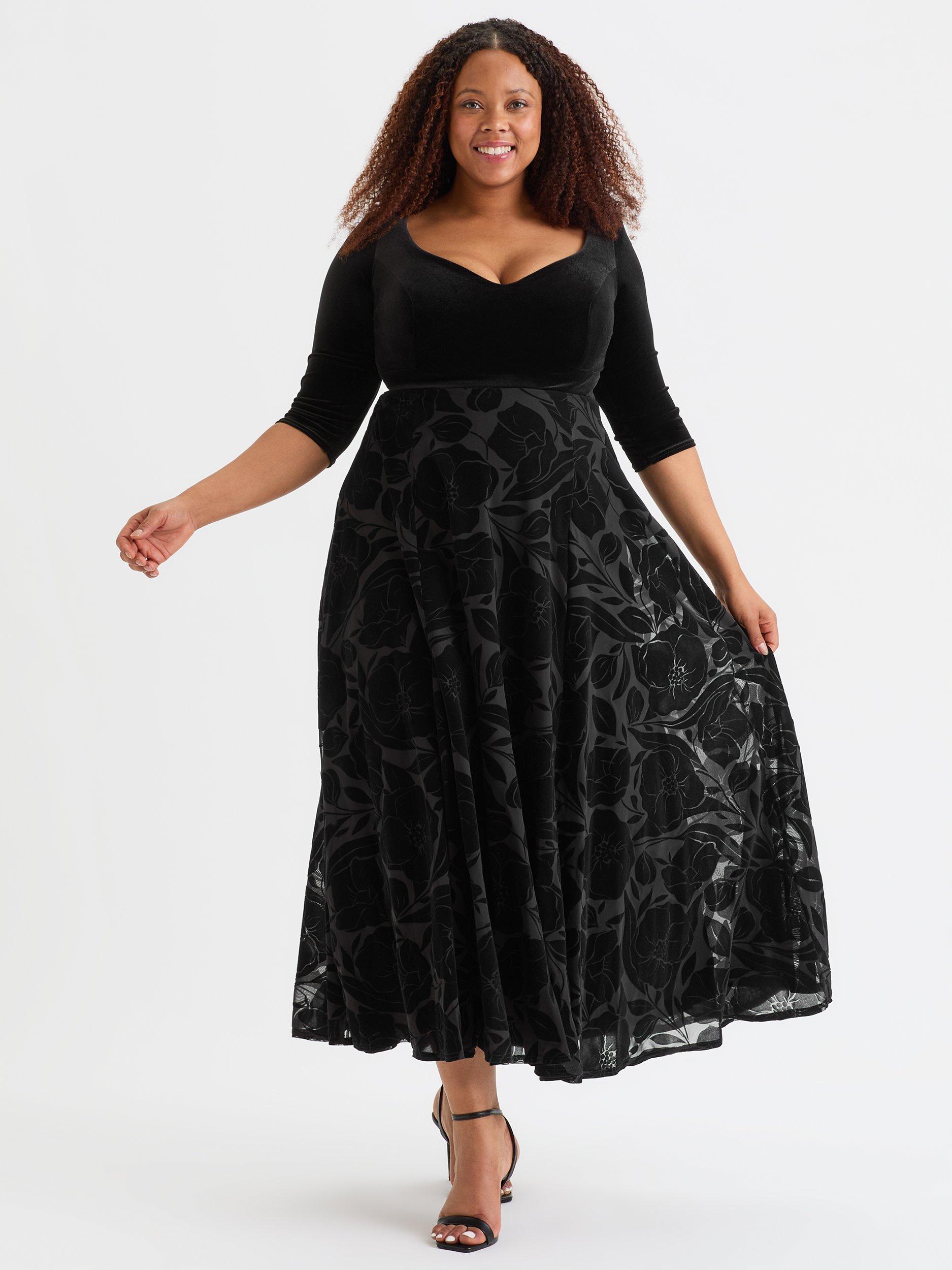 Product image 1 of 4, which shows Scarlett & Jo Velvet Flock 2 in 1 Dress, Black, 12