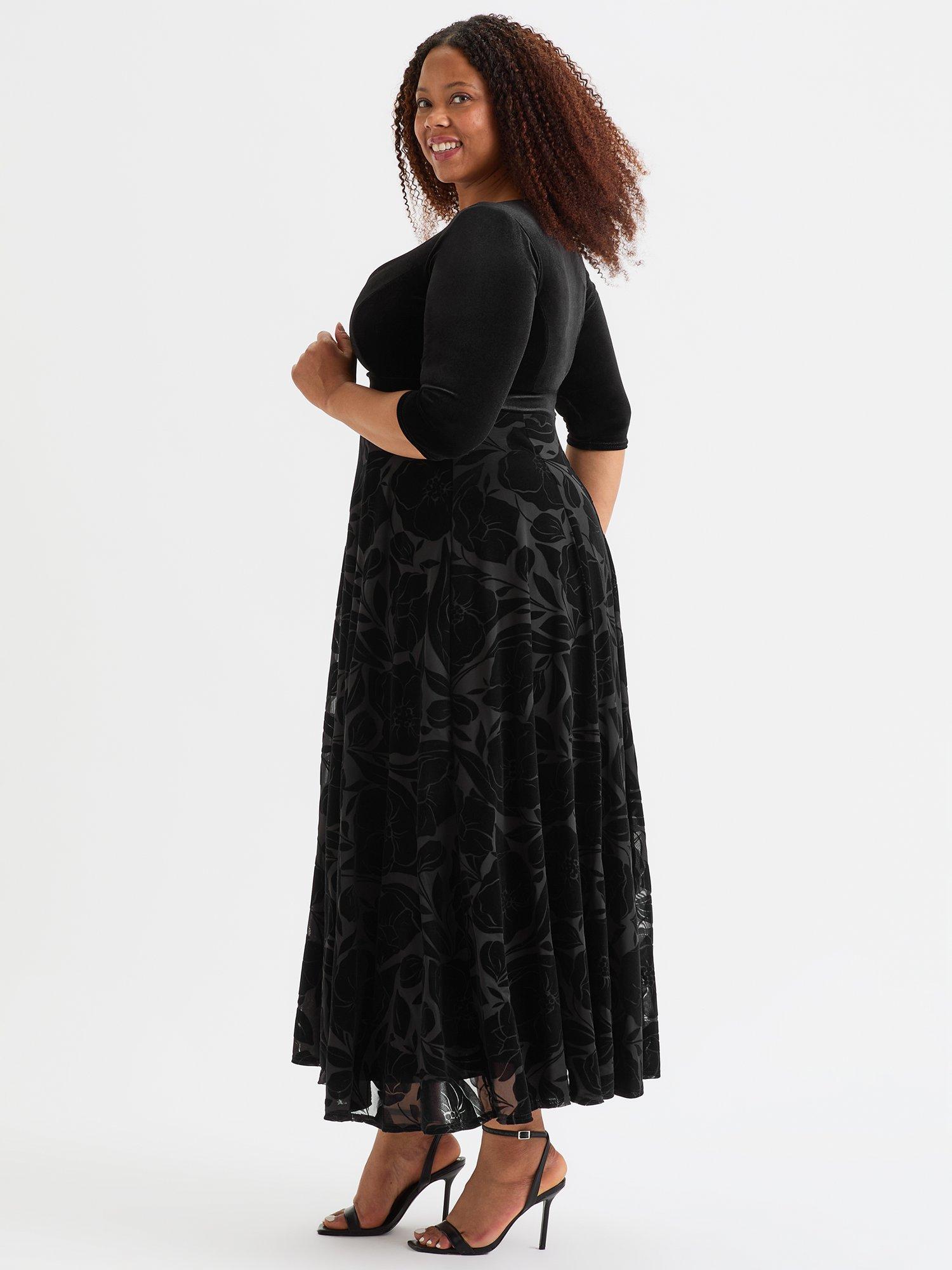 Product image 3 of 4, which shows Scarlett & Jo Velvet Flock 2 in 1 Dress, Black, 12