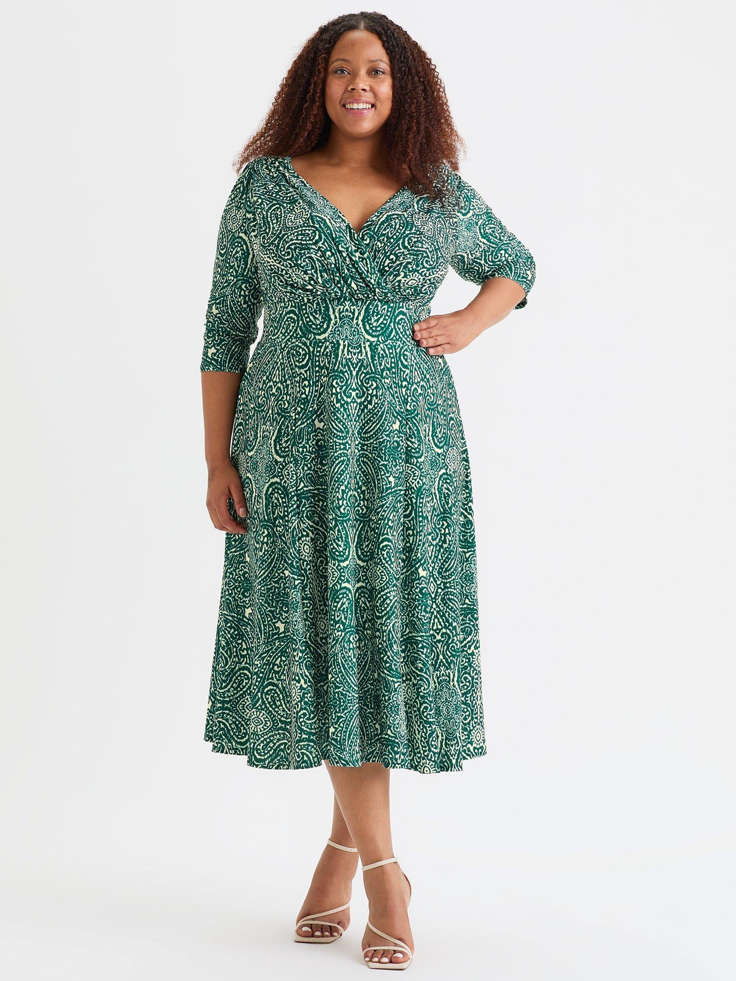 Product image 1 of 4, which shows Scarlett & Jo Helena Paisley Dress, Teal/Cream, 12