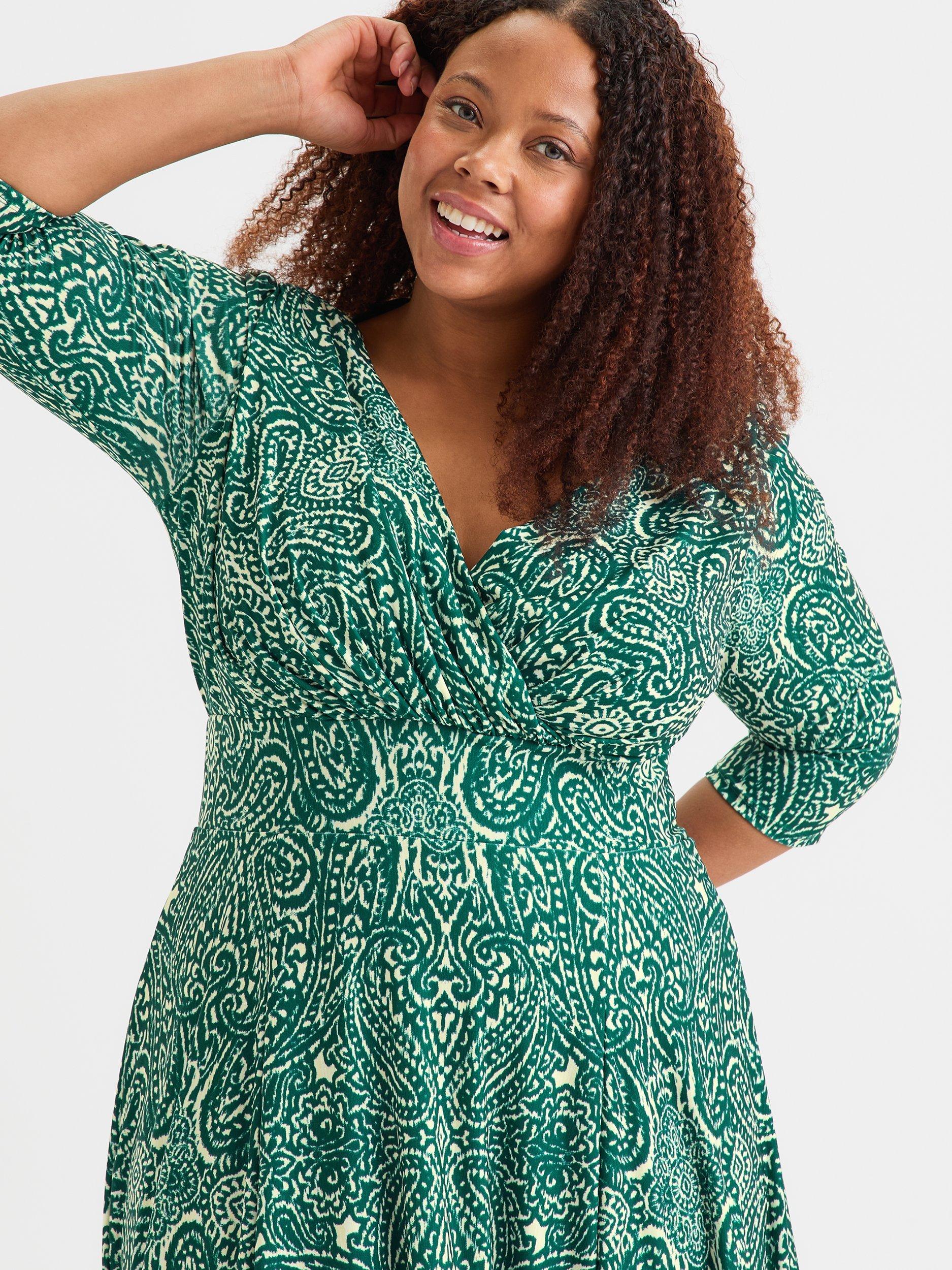 Product image 2 of 4, which shows Scarlett & Jo Helena Paisley Dress, Teal/Cream, 12