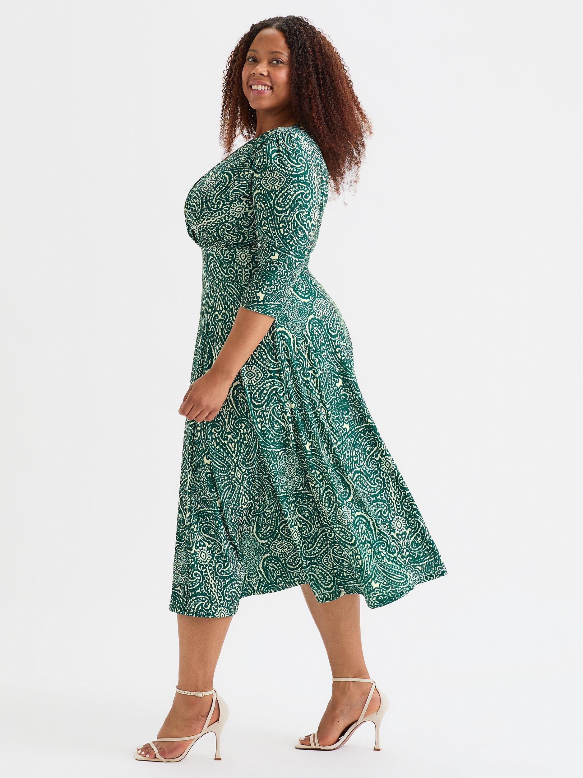 Product image 3 of 4, which shows Scarlett & Jo Helena Paisley Dress, Teal/Cream, 12