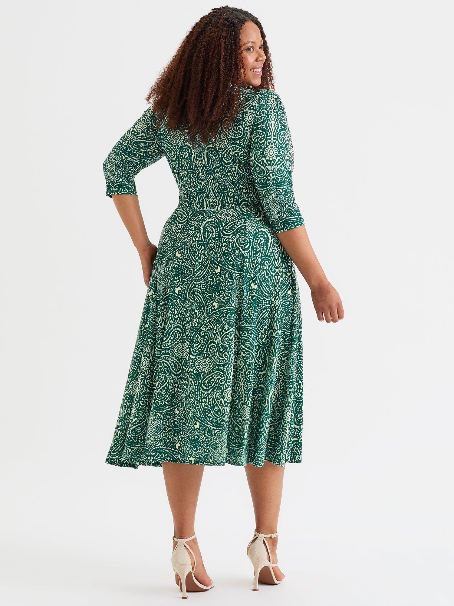Product image 4 of 4, which shows Scarlett & Jo Helena Paisley Dress, Teal/Cream, 12