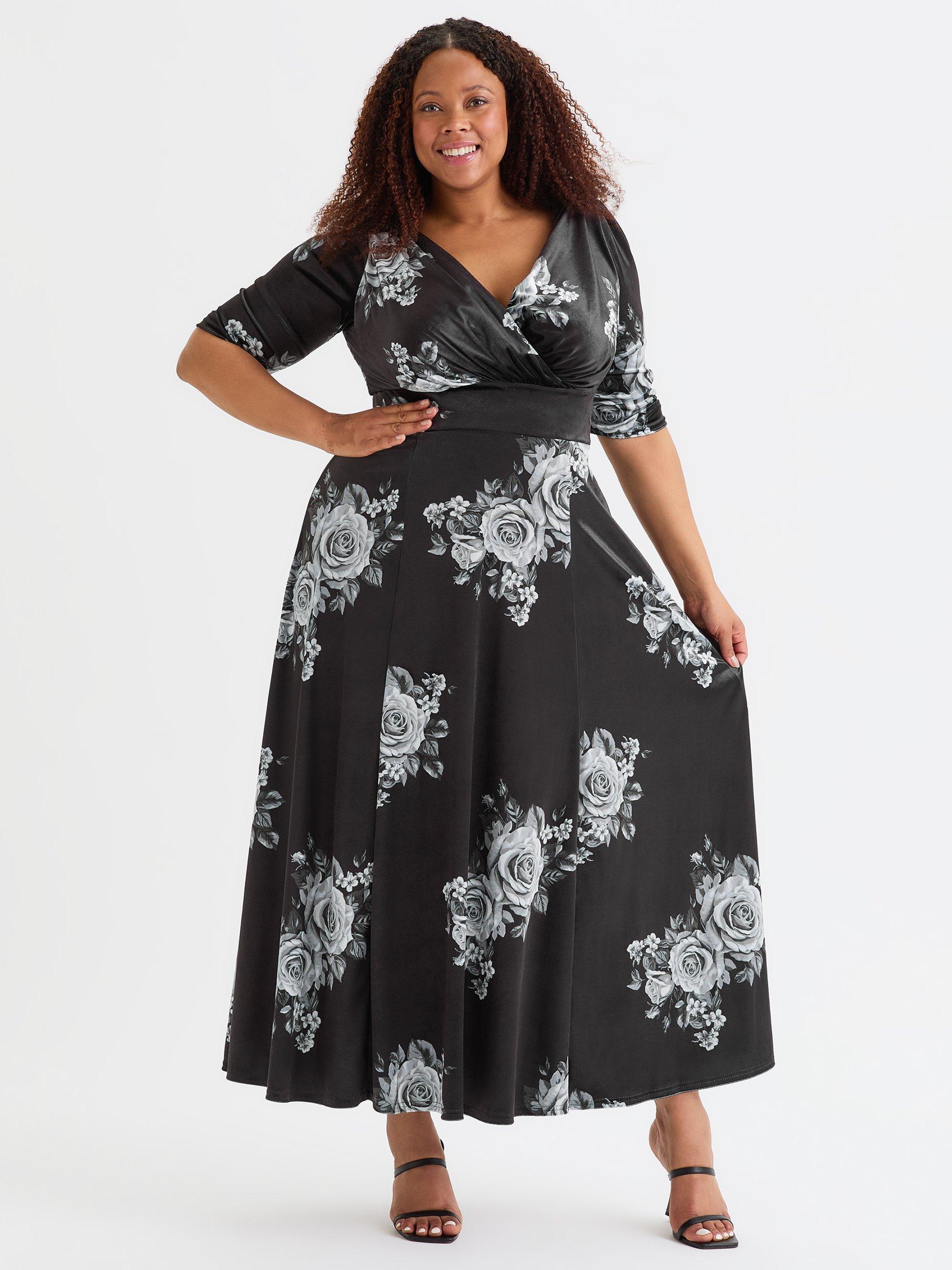 Product image 1 of 4, which shows Scarlett & Jo Verity Floral Velvet Maxi Dress, Black/Silver, 12