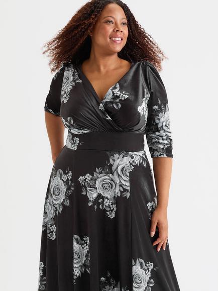 Scarlett & Jo Verity Floral Velvet Maxi Dress, Black/Silver - view 2, Black/Silver