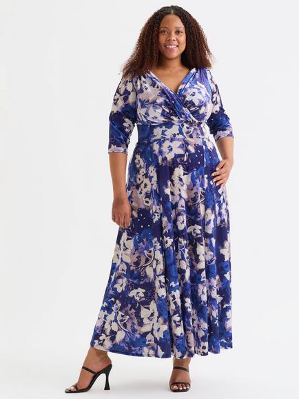 Scarlett & Jo Verity Floral Velvet Maxi Dress, Blue/Multi, Blue/Multi