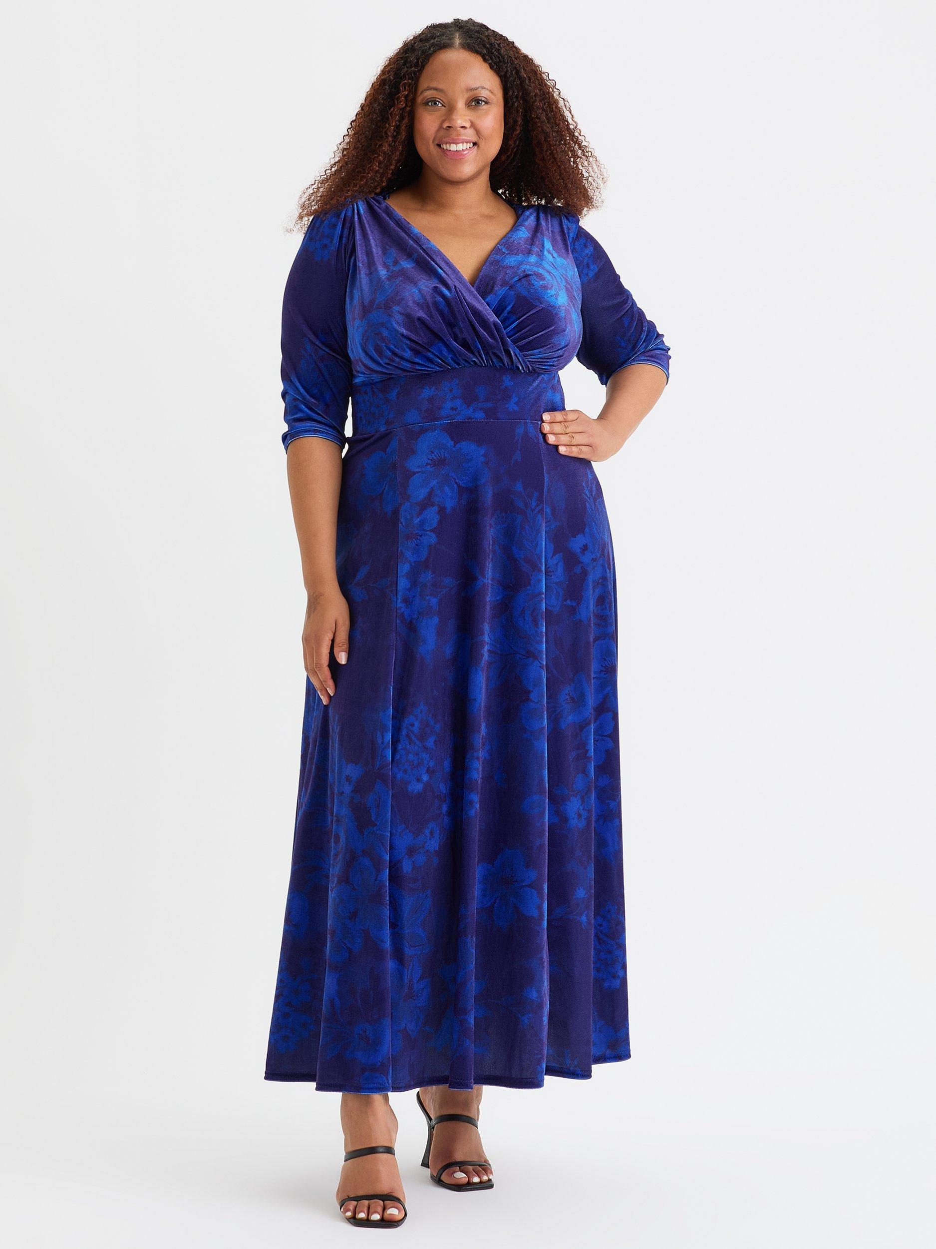 Scarlett Jo Verity Floral Velvet Maxi Dress Cobalt Blue