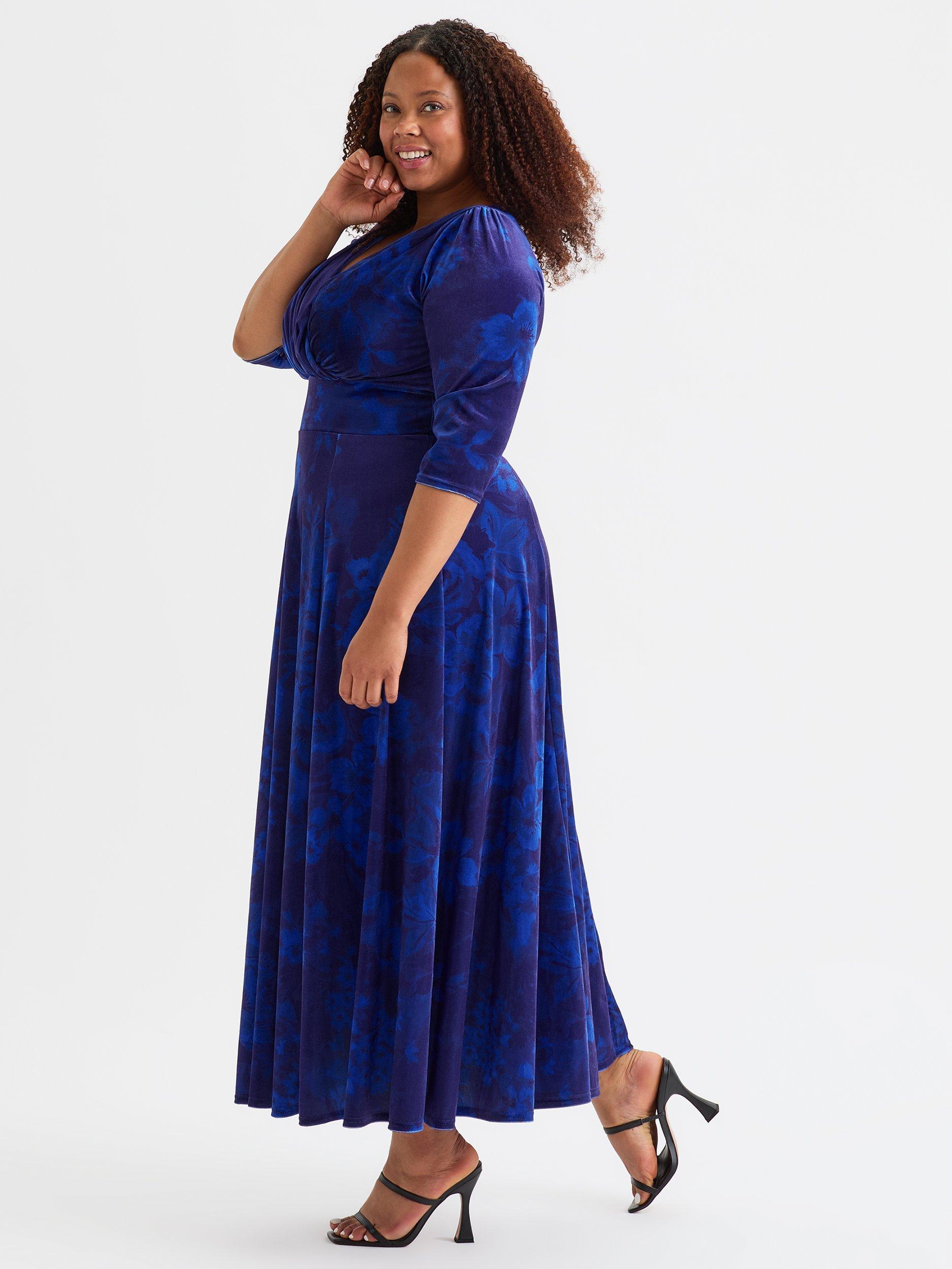 Product image 3 of 4, which shows Scarlett & Jo Verity Floral Velvet Maxi Dress, Cobalt Blue, 12