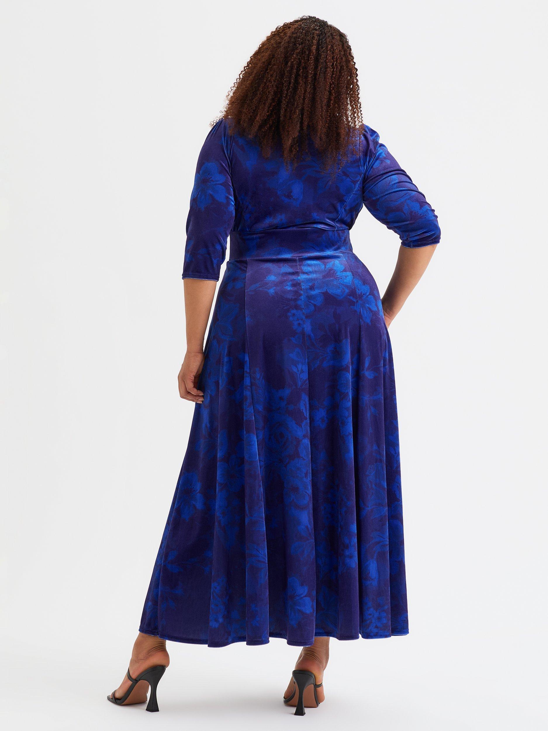 Product image 4 of 4, which shows Scarlett & Jo Verity Floral Velvet Maxi Dress, Cobalt Blue, 12