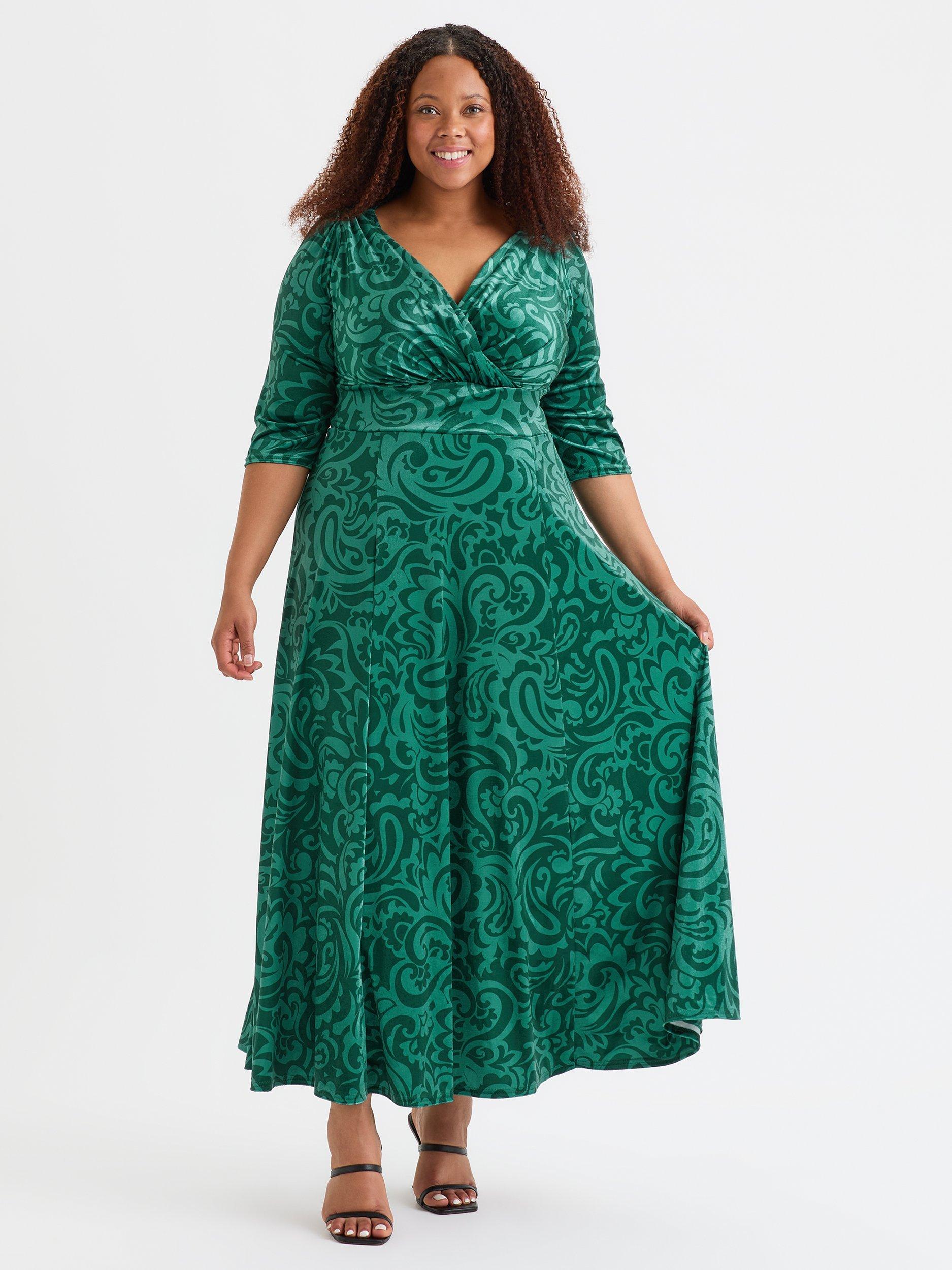 Product image 1 of 4, which shows Scarlett & Jo Verity Swirl Velvet Maxi Dress, Dark Green, 12
