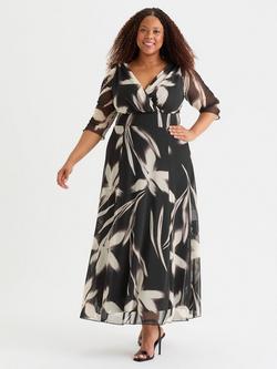 Scarlett & Jo Verity Abstract Floral Maxi Dress, Black/Cream, Black/Cream