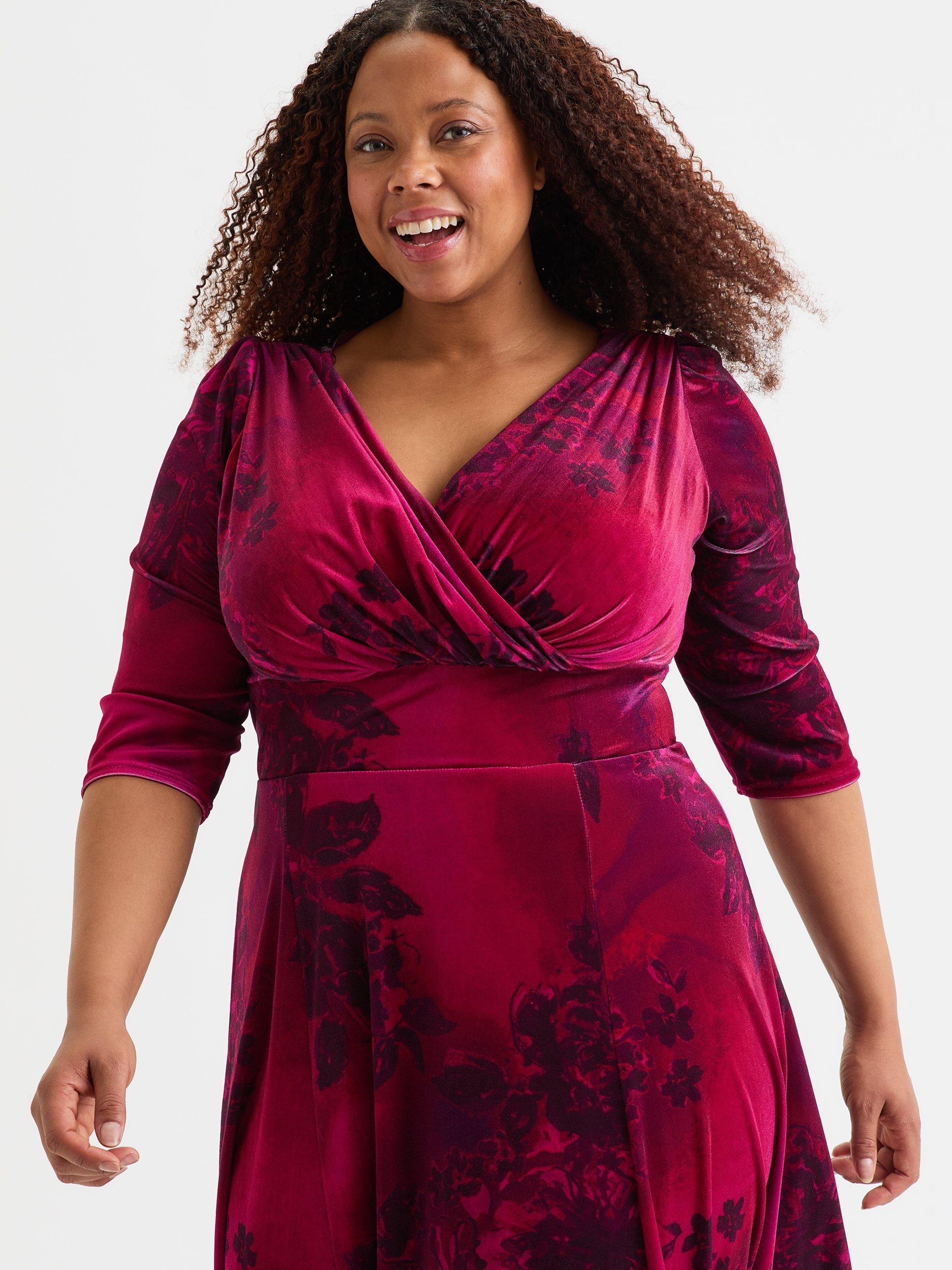 Product image 2 of 4, which shows Scarlett & Jo Verity Abstract Velvet Maxi Dress, Wine, 12