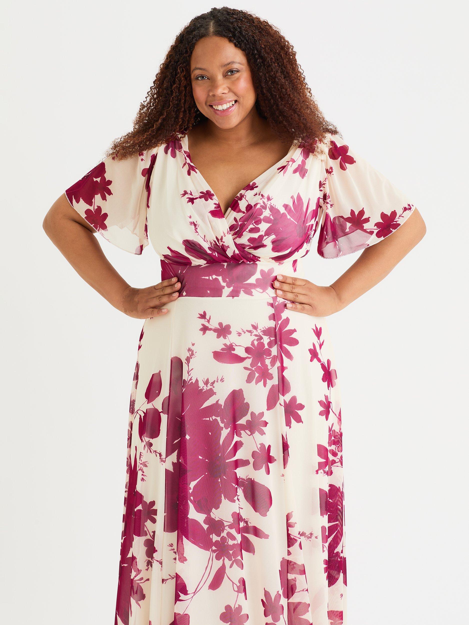 Product image 2 of 4, which shows Scarlett & Jo Isabelle Floral Float Sleeve Maxi Dress, Cream/Wine, 12