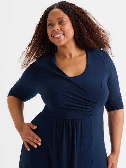 Scarlett & Jo Plain Ruched Maxi Dress, Solid Navy - view 2, Solid Navy