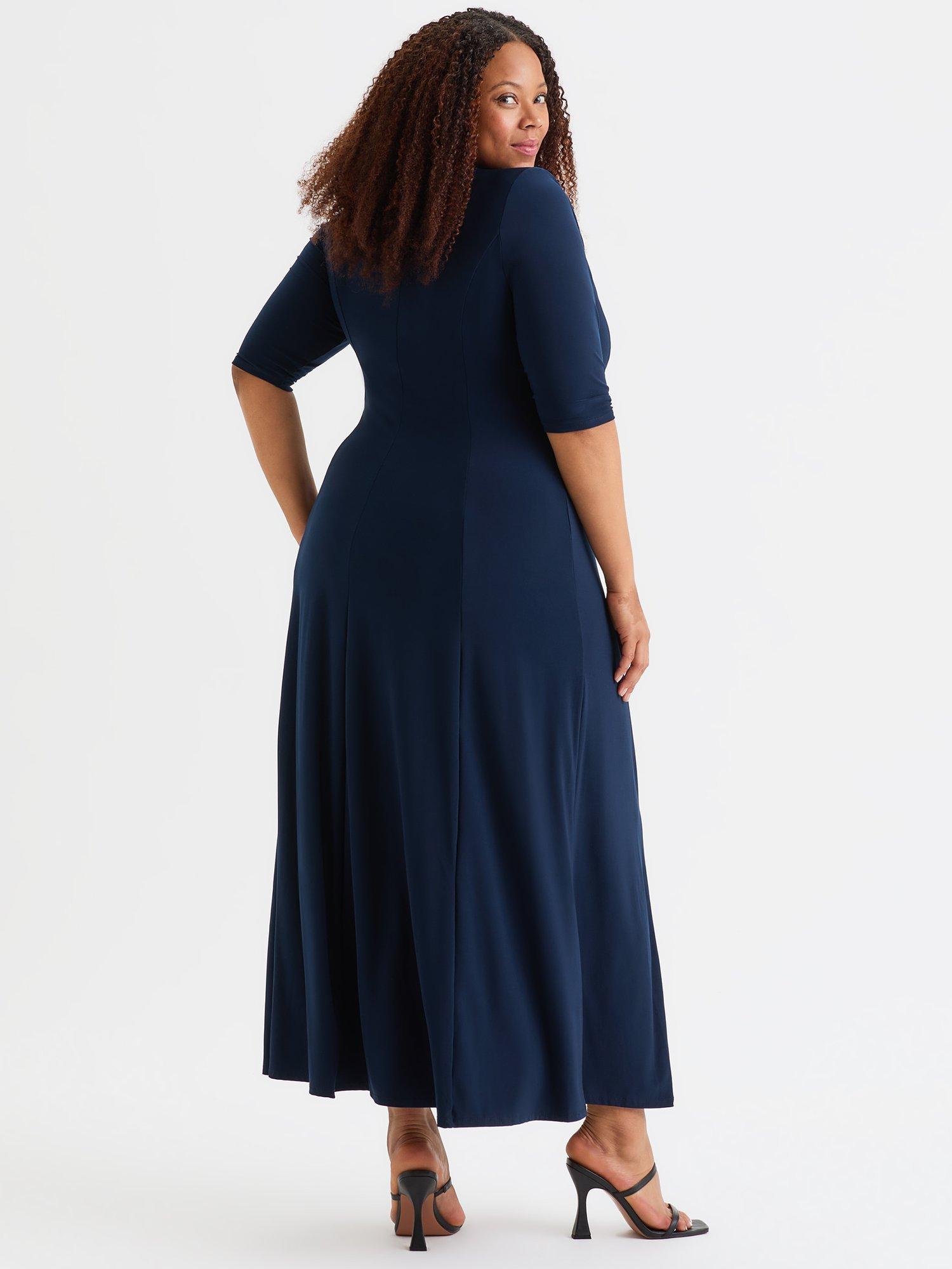 Product image 3 of 3, which shows Scarlett & Jo Plain Ruched Maxi Dress, Solid Navy, 14