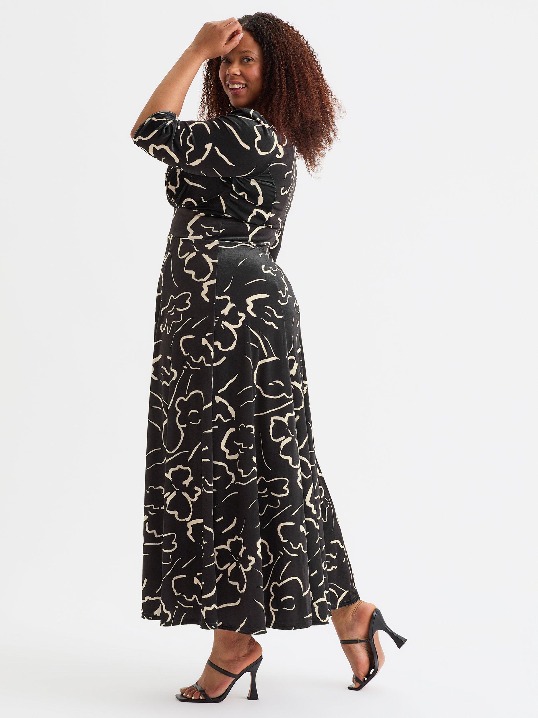 Product image 3 of 4, which shows Scarlett & Jo Verity Floral Velvet Maxi Dress, Black/Ivory, 12