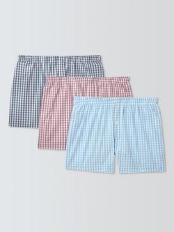 John Lewis Organic Cotton Gingham Check Boxer Shorts, Pack of 3, Multi, Multi