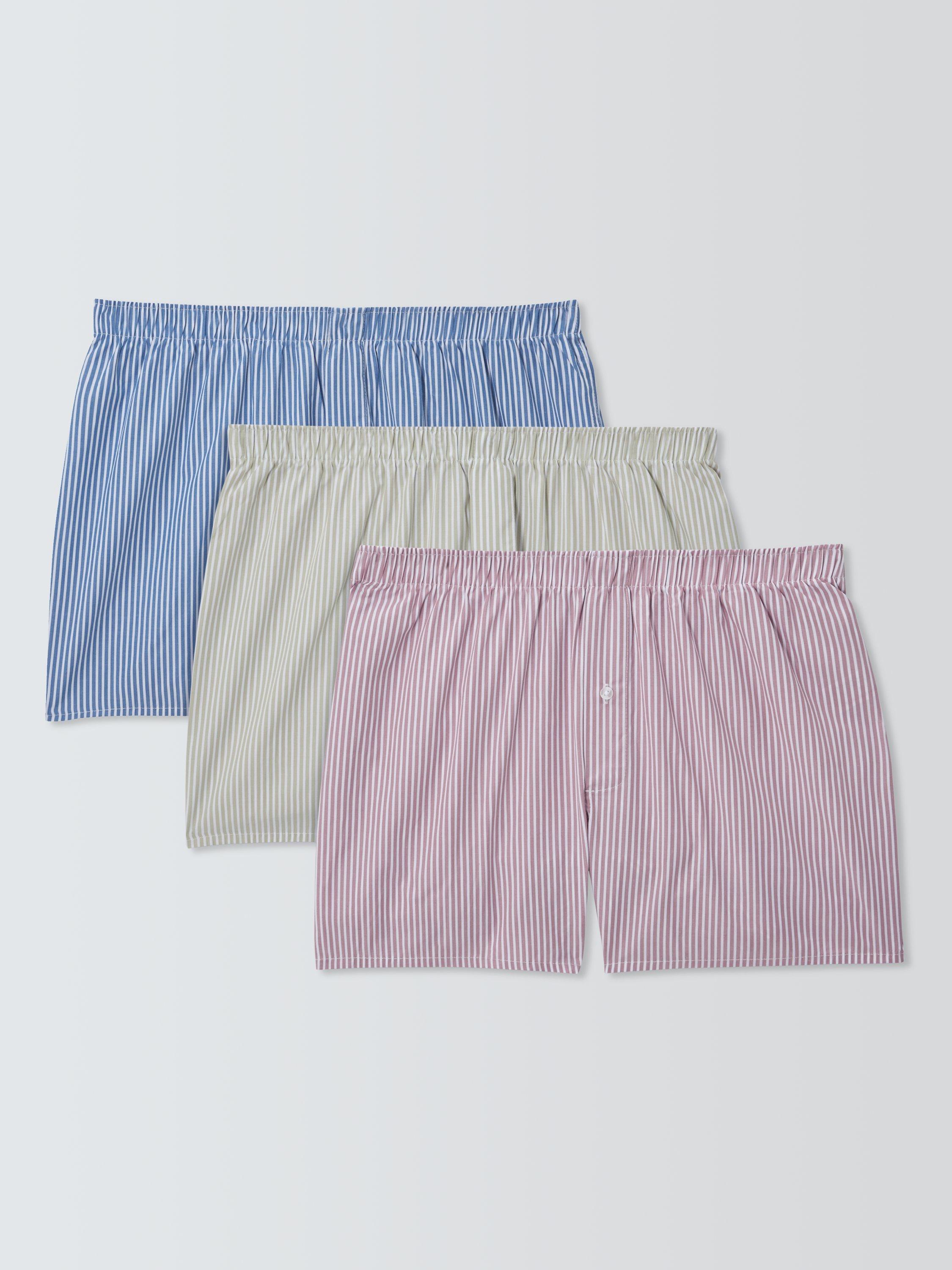 John Lewis Organic Cotton Stripe Boxer Shorts, Pack of 3, Pink/Grey/Blue