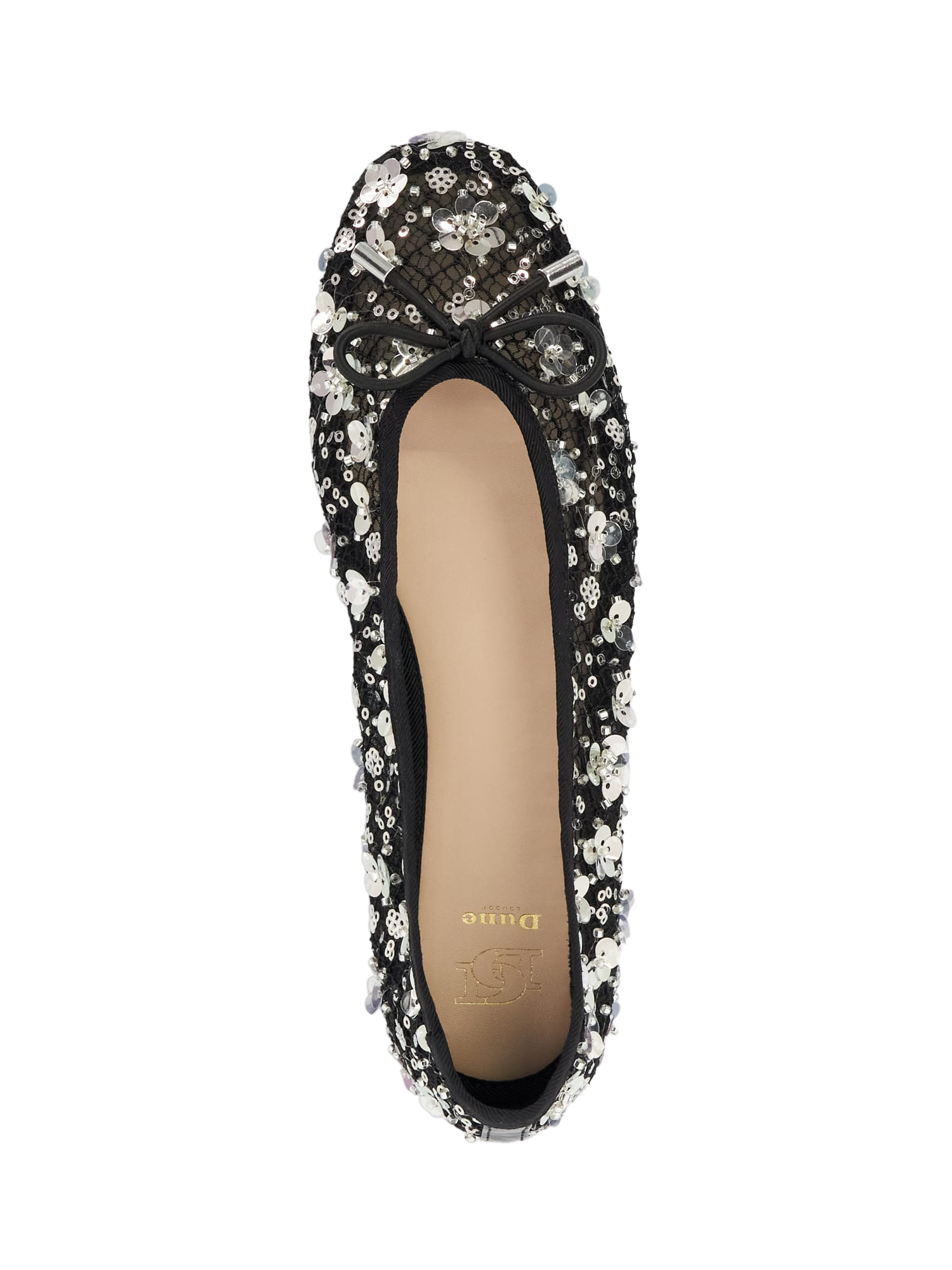 Product image 2 of 5, which shows Dune London Hannie Embellished Ballerina Pumps, Black, EU39