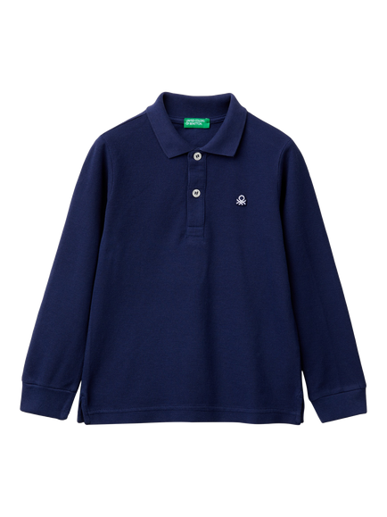Benetton Kids' Long Sleeve Polo Shirt, Night Blue, Night Blue
