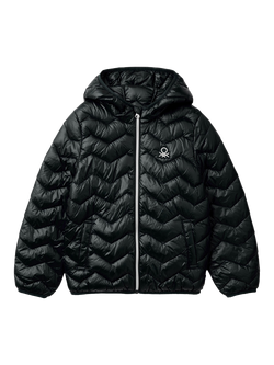 Benetton Kids' Junior Padded Hooded Jacket, Black, Black