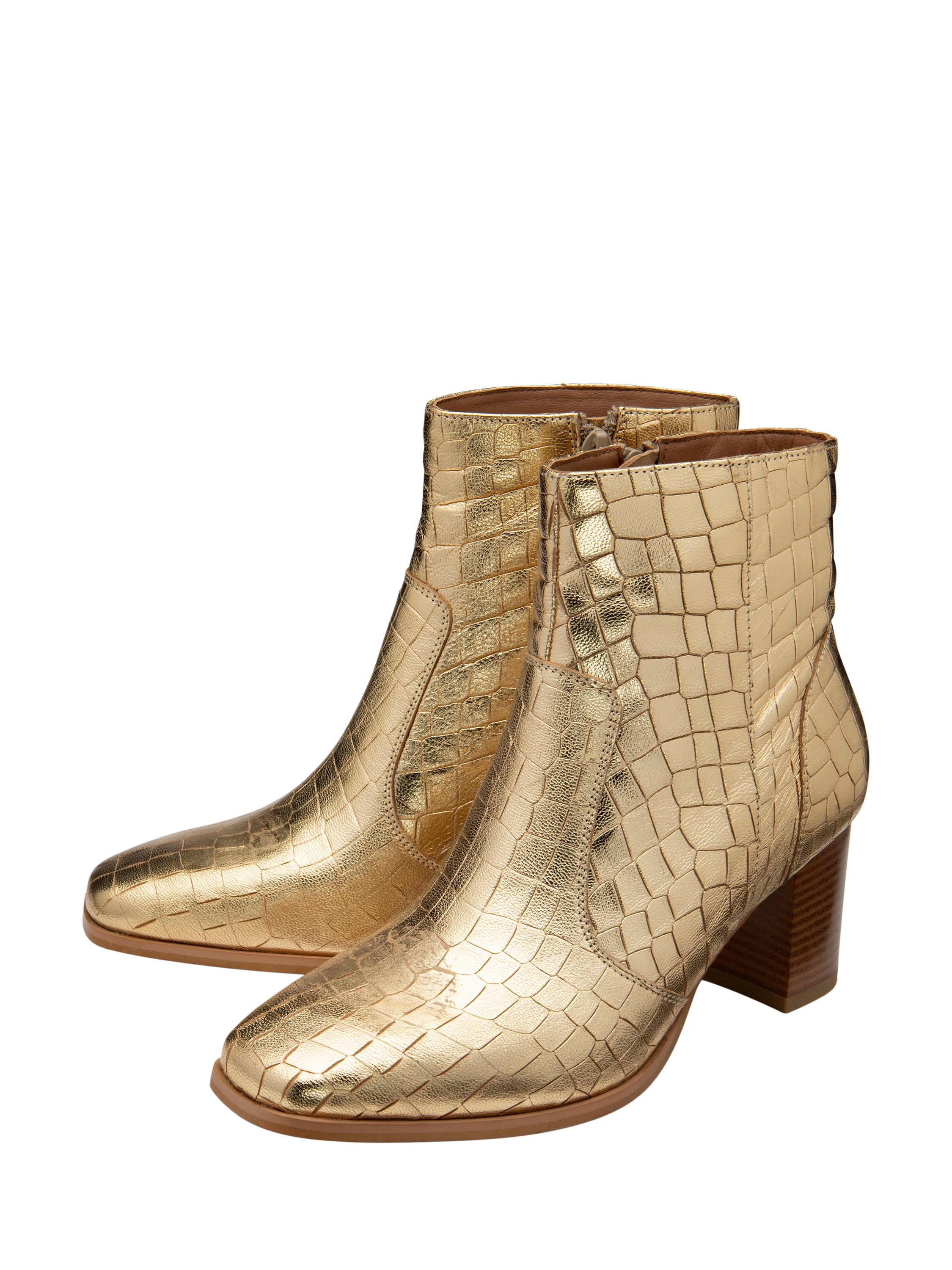 Product image 2 of 4, which shows Ravel Louth Leather Croc Effect Ankle Boots, Gold, 4