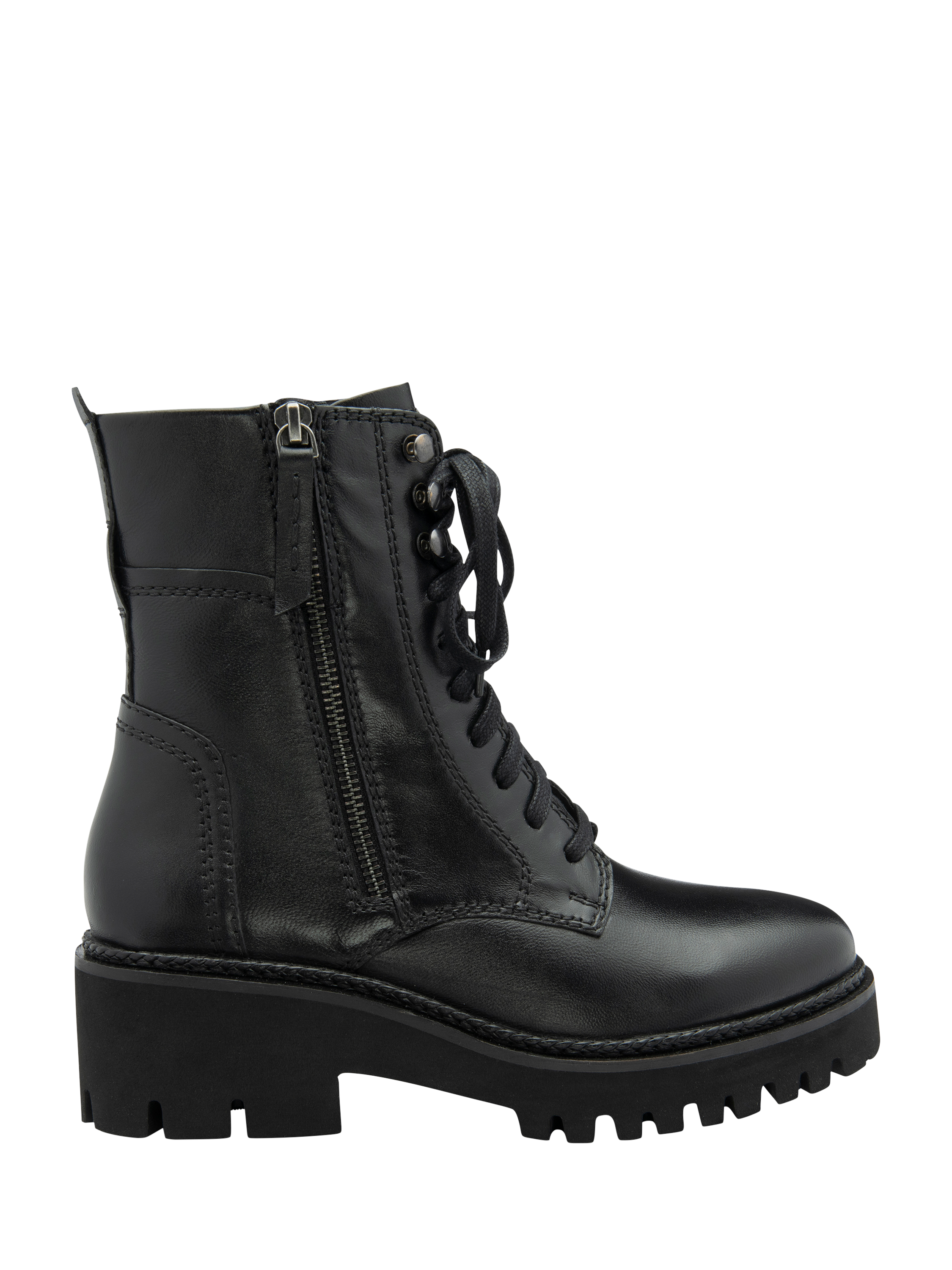 Product image 1 of 4, which shows Ravel Leith Leather Lace-Up Biker Boots, Black, 3
