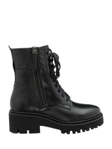 John Lewis Pyra Leather Chunky Biker Lace Up Ankle Boots, Black